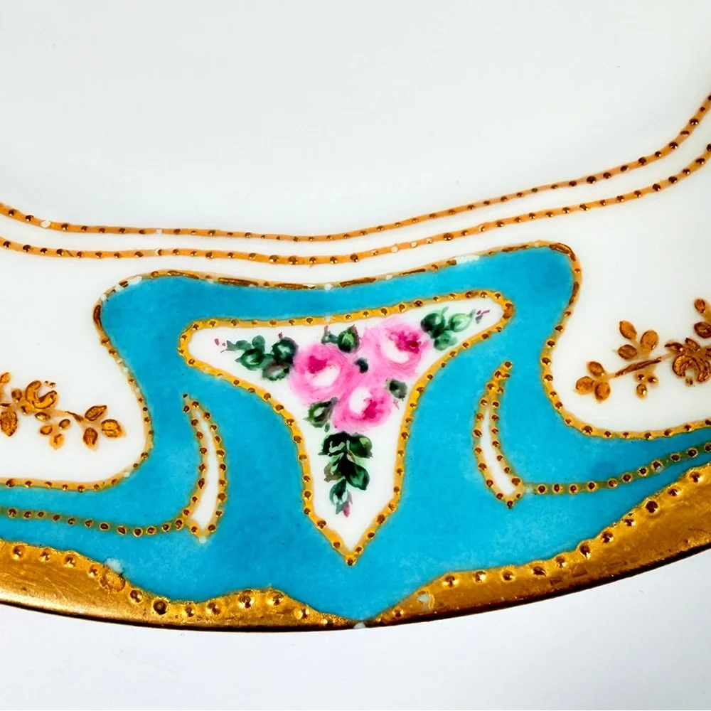 Antique Haviland Limoges France 10”Dinner Plate Blue‎ Gold Encrusted Monogram E